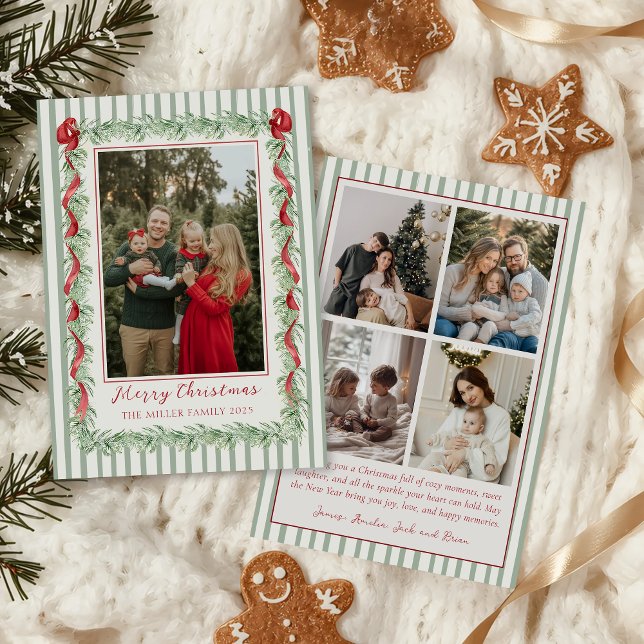 Sagegrön familjefoto julkort (Skapare uppladdad)