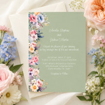 Sagegrön färgrik blomsterbröllopsinbjudan