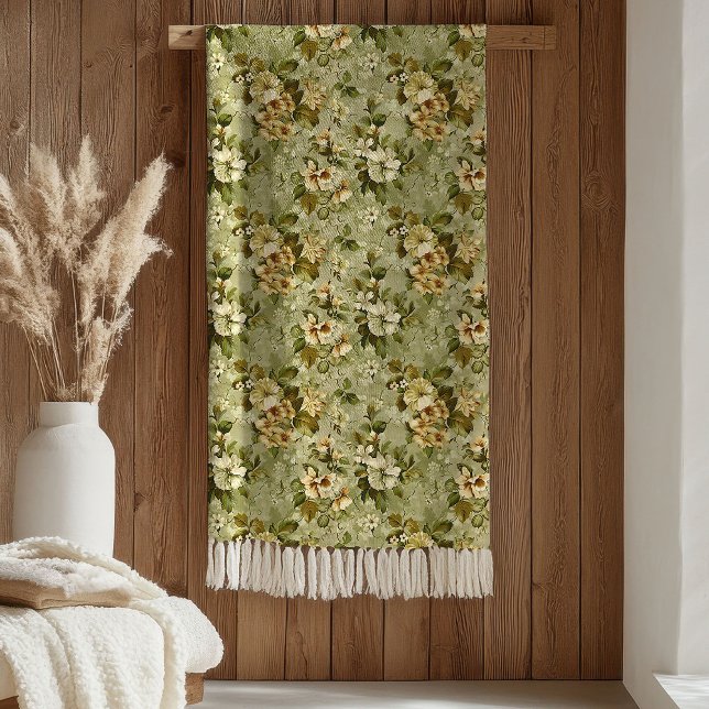 Sagegrön filt lyxig guld botanisk design (Sage Green Blanket Luxury Gold Botanical Design)