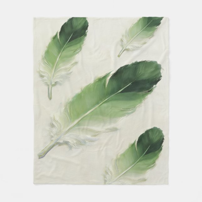 Sagegrön Fjäder Mjuk Estetisk Modern Boho Fleecefilt (Framsidan)