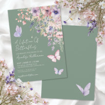 Sagegrön Fjäril Vildblomma Bröllopsdusch