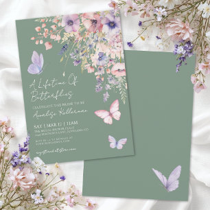 Sagegrön Fjäril Vildblomma Bröllopsdusch Inbjudningar