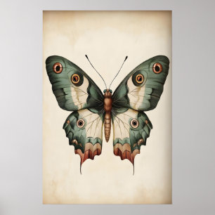 Sagegrön fjärilsutskrift, Vintage stil Moth Poster