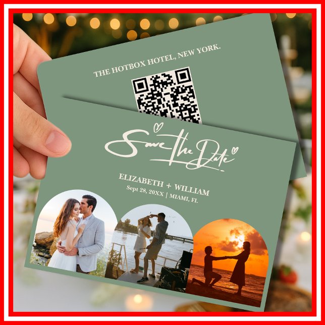 Sagegrön Foto | QR-kod Spara datumet (Skapare uppladdad)