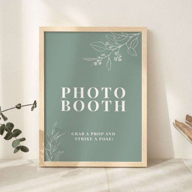Sagegrön fotobås bröllopsskylt  poster (Skapare uppladdad)