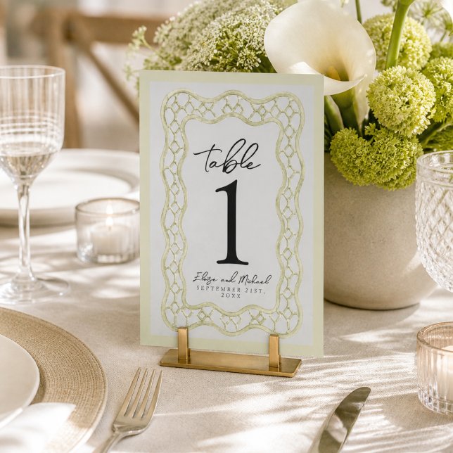Sagegrön fransk gitterbryllup bordsnummer (Sage Green French Trellis Wedding Table Number)