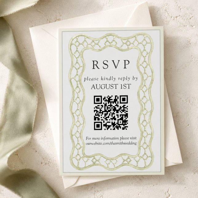 Sagegrön fransk gitterbryllup OSA kort (Sage Green French Trellis Wedding RSVP Card)