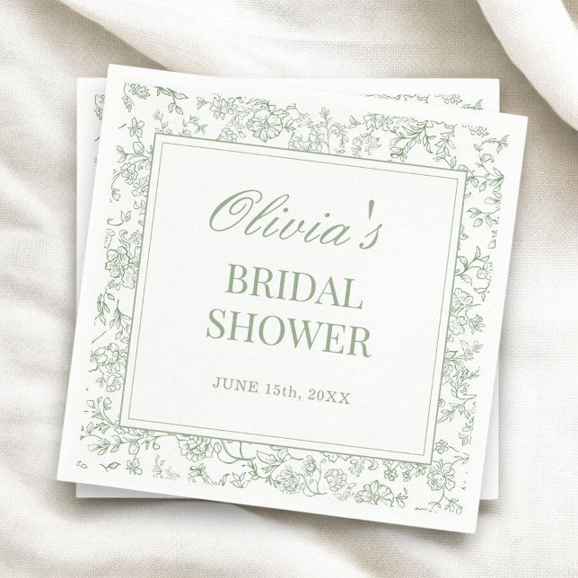 Sagegrön fransk vintage blomsterbröllopsfest pappersservett (Skapare uppladdad)