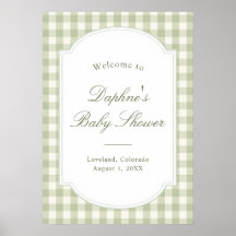 Sagegrön Gingham Baby Shower-affisch