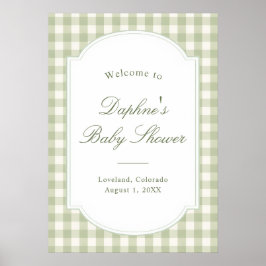 Sagegrön Gingham Baby Shower-affisch Poster