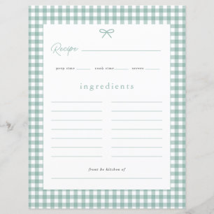 Sagegrön Gingham Baby Shower Receptkort