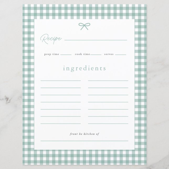 Sagegrön Gingham Baby Shower Receptkort (Framsida)
