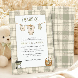 Sagegrön Gingham Baby Shower Rustik BBQ Inbjudningar