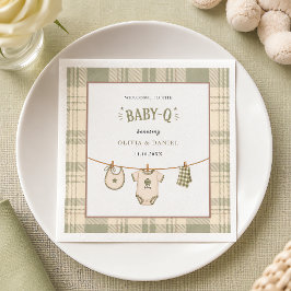 Sagegrön Gingham Baby Shower Vintage Grillfest Pappersservett