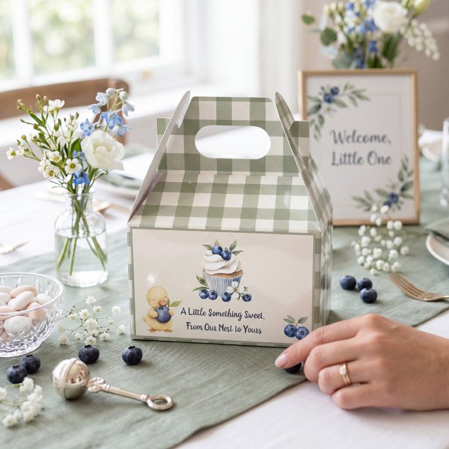 Sagegrön Gingham Babyankunge Cupcake Presentlåda (Skapare uppladdad)