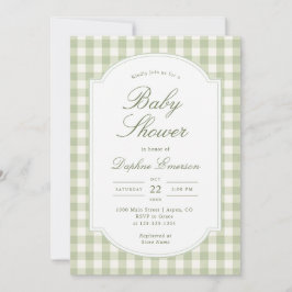 Sagegrön Gingham Bebis Shower Inbjudningar