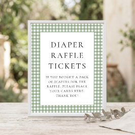 Sagegrön Gingham-blundväxling Baby Shower-skylt Poster