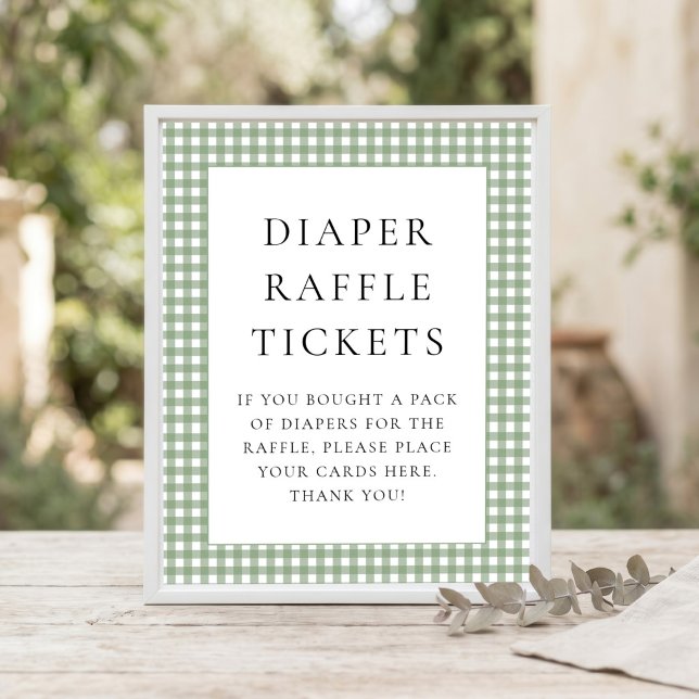 Sagegrön Gingham-blundväxling Baby Shower-skylt Poster (Skapare uppladdad)