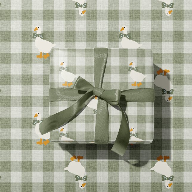Sagegrön Gingham Buffalo-rutig Baby Shower-linnety Presentpapper (Skapare uppladdad)