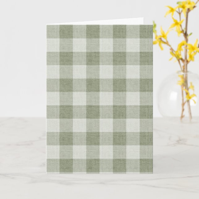 Sagegrön Gingham Buffalo-rutig Linne-textur  Kort (Gul blomma)