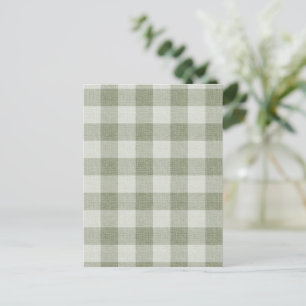 Sagegrön Gingham Buffalo-rutig Linne-textur Vykort