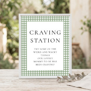Sagegrön Gingham Craving Table Baby Shower Skylt