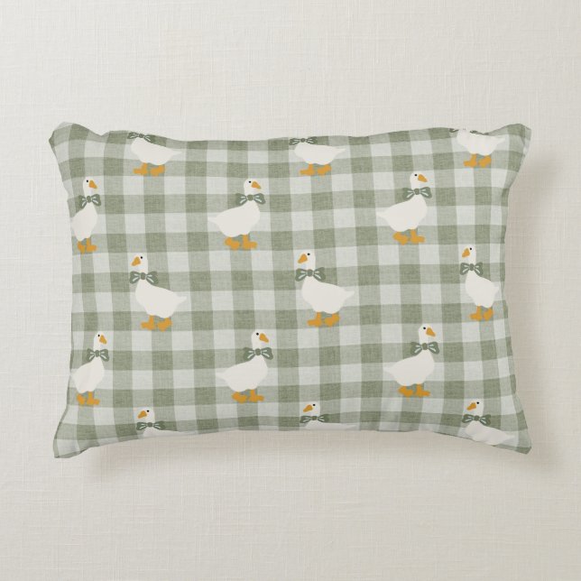 Sagegrön Gingham Gås Buffalo Check Förstuga Prydnadskudde (Framsidan)