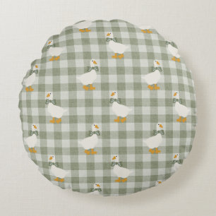 Sagegrön Gingham Gås Buffalo Check Förstuga Rund Kudde