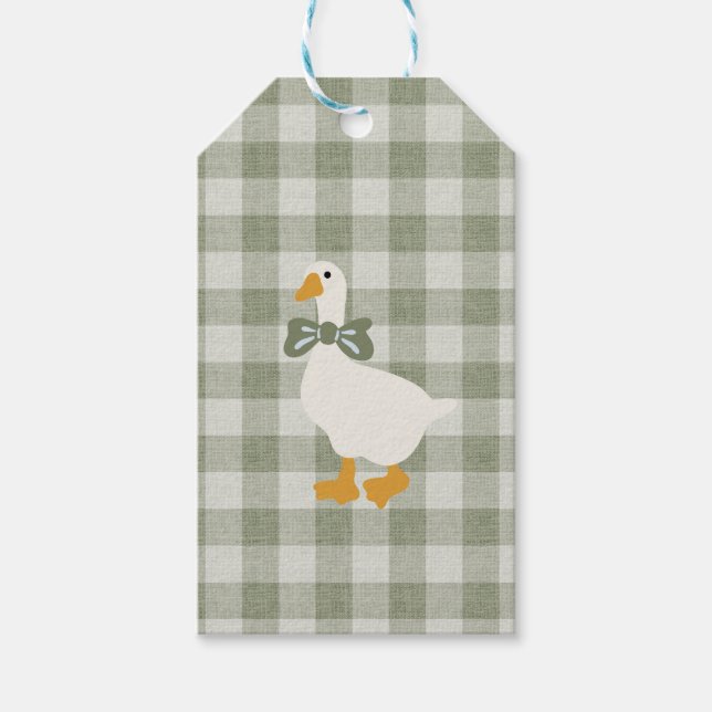 Sagegrön Gingham Gås Buffalo Rutig Baby Presentetikett (Framsidan)