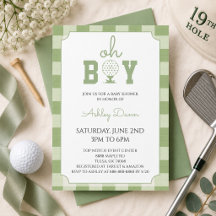 Sagegrön Gingham Golf Baby Shower