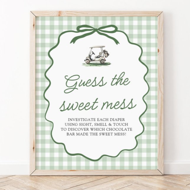 Sagegrön Gingham Golf Gissa den söta röra-spelet Poster (Sage Green Gingham Golf Guess the Sweet Mess Game Sign)