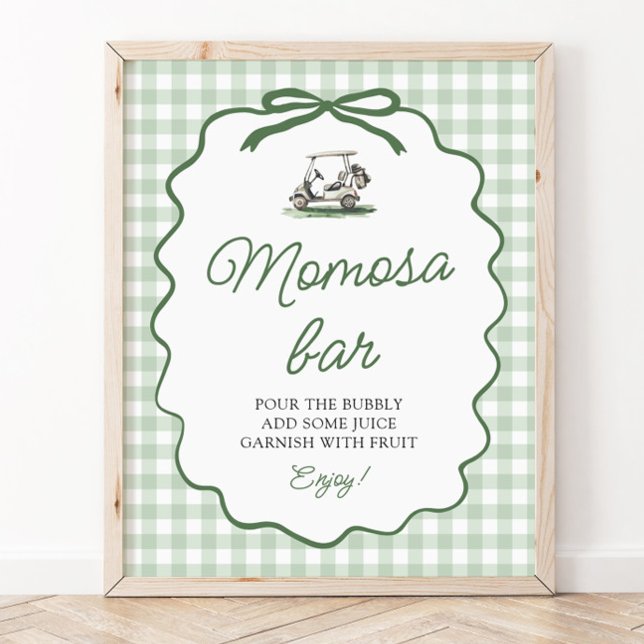 Sagegrön Gingham Golf Mamma Bar Bebisdopp Poster (Sage Green Gingham Golf Momosa Bar Baby Shower SIgn)