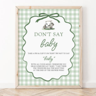 Sagegrön Gingham Golf Säga Inte Baby Baby Shower Poster