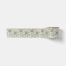 Sagegrön Gingham Kattpawtryck Satinband