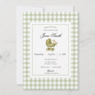 Sagegrön gingham kattunge baby shower inbjudan