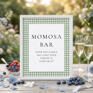 Sagegrön Gingham Momosa Bar Bebis Shower Skylt