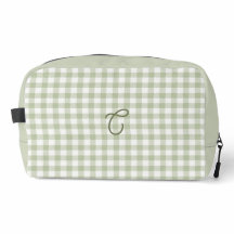 Sagegrön Gingham Monogram Makeupväska