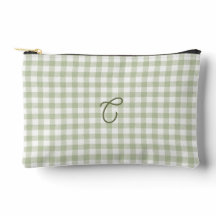 Sagegrön Gingham Monogram Makeupväska