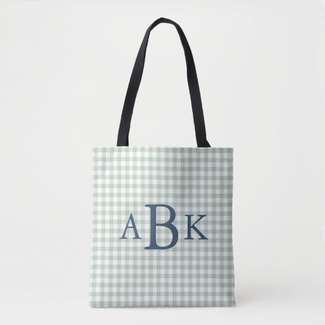Sagegrön Gingham-monogram Tygkasse (Framsida)