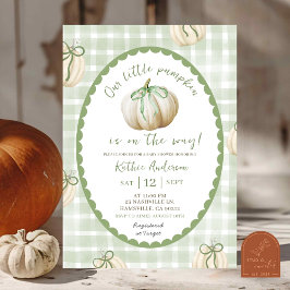 Sagegrön Gingham Pumpa Bebis Shower Inbjudningar