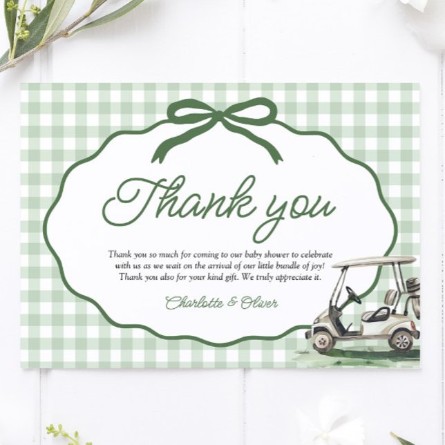 Sagegrön Gingham Ram Båge Golf Ny på klubben Tack Kort (Sage Green Golf New to the Club Thank you card)