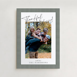 Sagegrön Gingham Tacksam & Salig Thanksgiving Inbjudningar