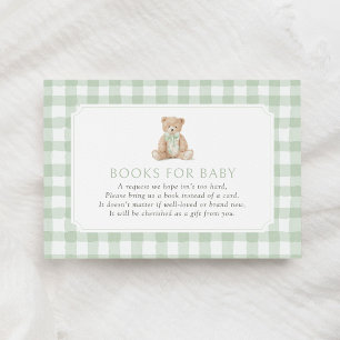 Sagegrön Gingham Teddybjörn Böcker för Bebis Tilläggskort
