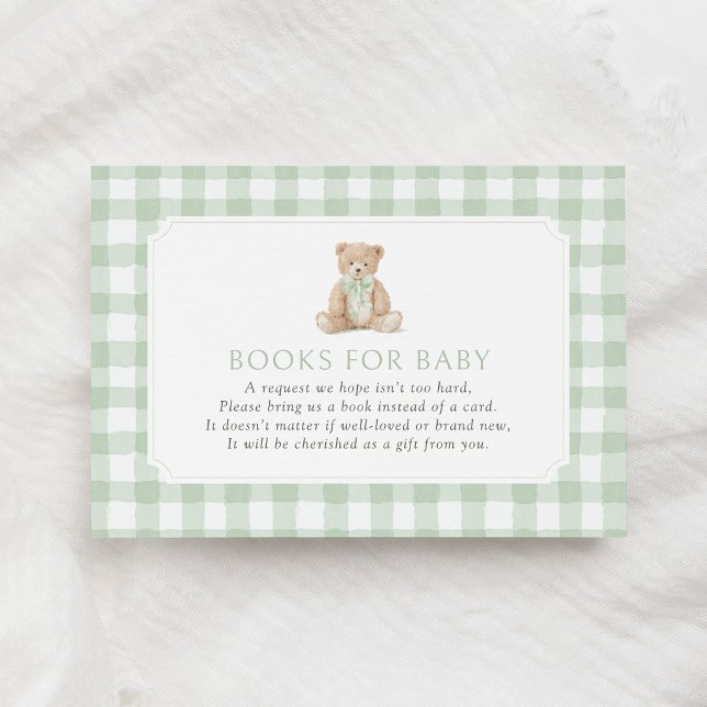 Sagegrön Gingham Teddybjörn Böcker för Bebis Tilläggskort (Skapare uppladdad)