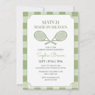Sagegrön Gingham Tennis Bröllopsdusch Inbjudningar