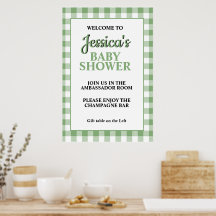 Sagegrön Ginghamrutig Baby Shower-Välkomstskylt