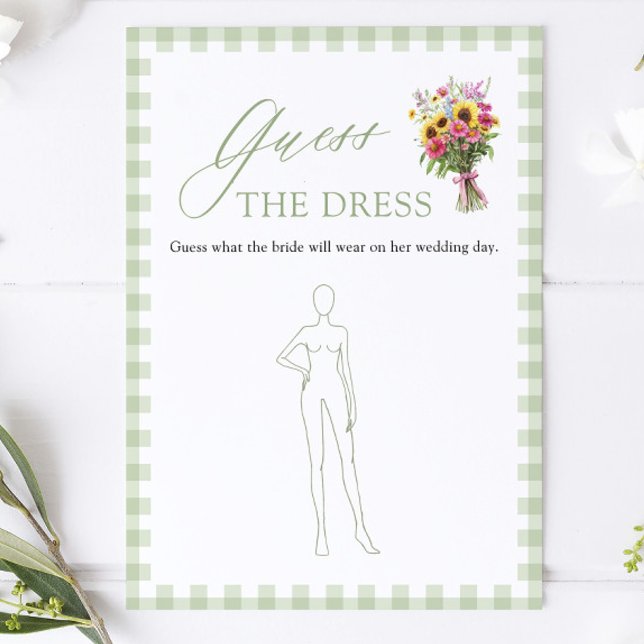 Sagegrön Gissa Klänningen Bröllopsduschspel Inbjudningar (Sage Green Guess The Dress Bridal Shower Game)