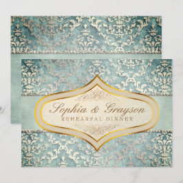 Sagegrön Glimmer Damask Bröllopsrepetition Middag Inbjudningar