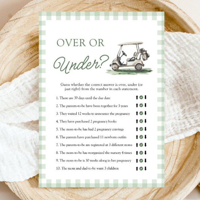 Sagegrön golf över eller under baby shower-spel inbjudningar (Sage Green Golf Over Or Under Baby Shower Game)