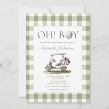 Sagegrön golf pojke baby shower inbjudan